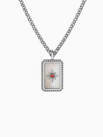 Load image into Gallery viewer, Mother of Pearl Compass Necklace (Garnet) - Rhodium Plated