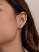 Load image into Gallery viewer, Emerald Oval Halo Platinum Earrings