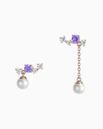 Load image into Gallery viewer, Ashley Earrings (Diamonds, Tanzanite & Pearl) - 10K Rose Gold