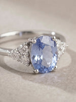 Load image into Gallery viewer, Tiffany Ring - Blue Sapphires & Lab Diamond - Platinum