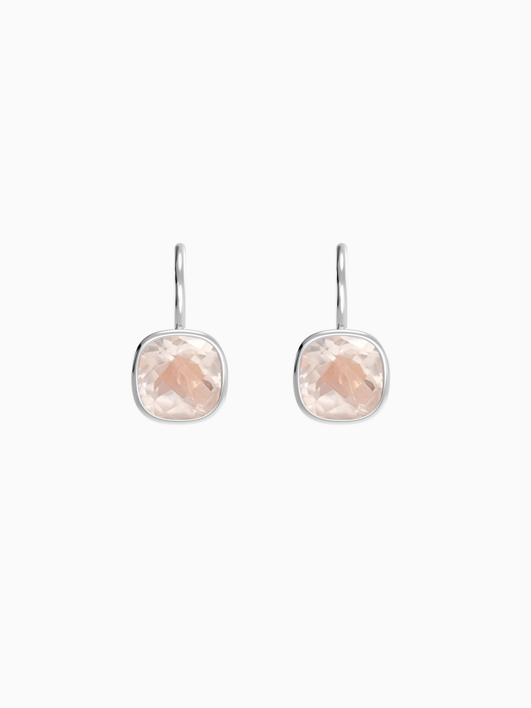 Pamela Earrings (Rose Quartz) - Rhodium Plated