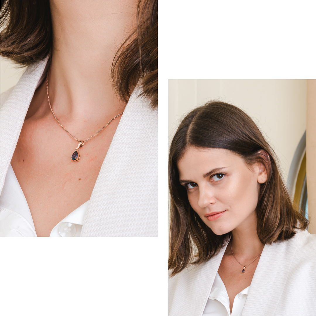 Laura Necklace (London Blue Topaz) - Rose Gold Plated