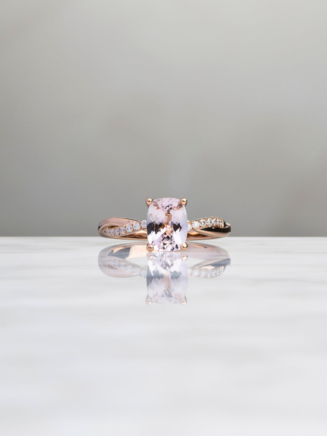 Serena Ring - Morganite & Moissanite - 18K Rose Gold