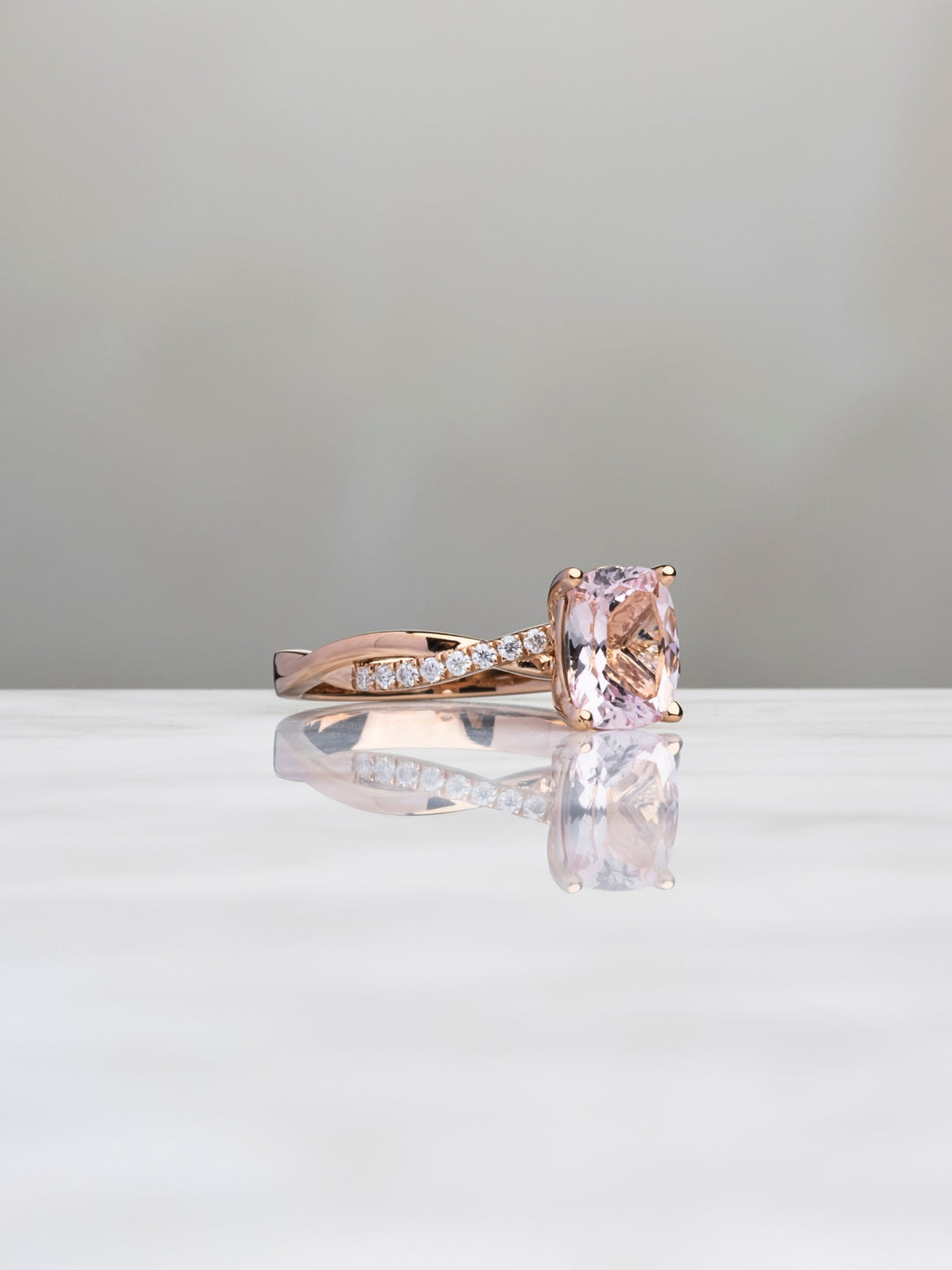 Serena Ring - Morganite & Moissanite - 18K Rose Gold