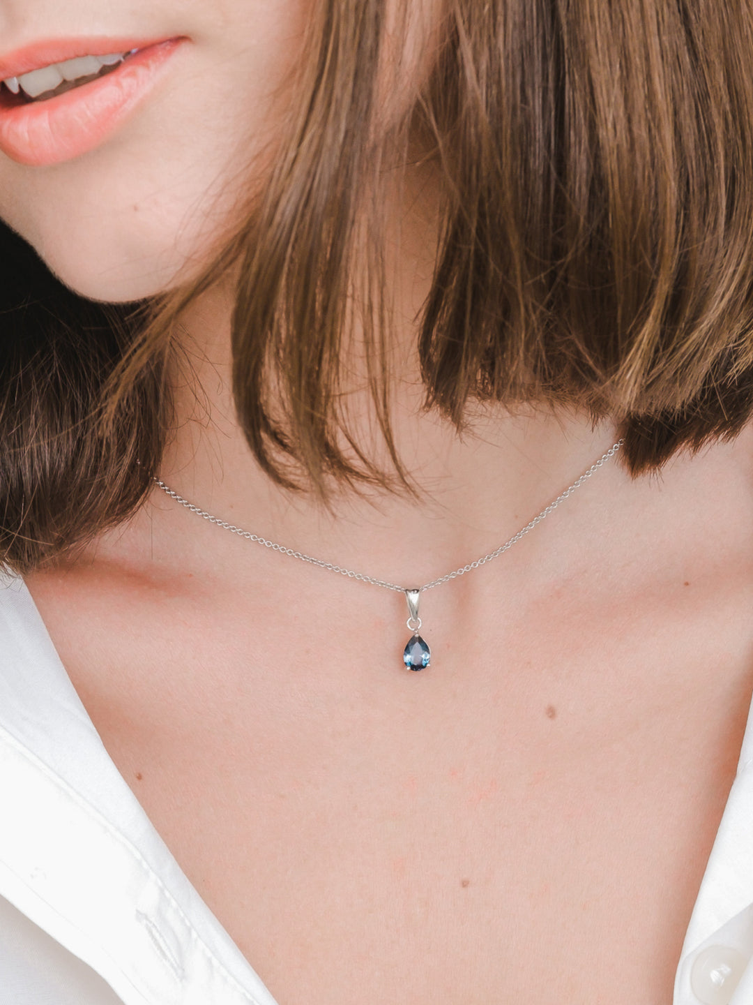 Laura Necklace (London Blue Topaz) - Rhodium Plated