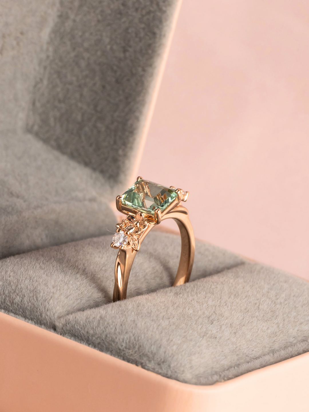 Etheral Ring - Mint Tourmaline & Moissanites - 18K Rose Gold