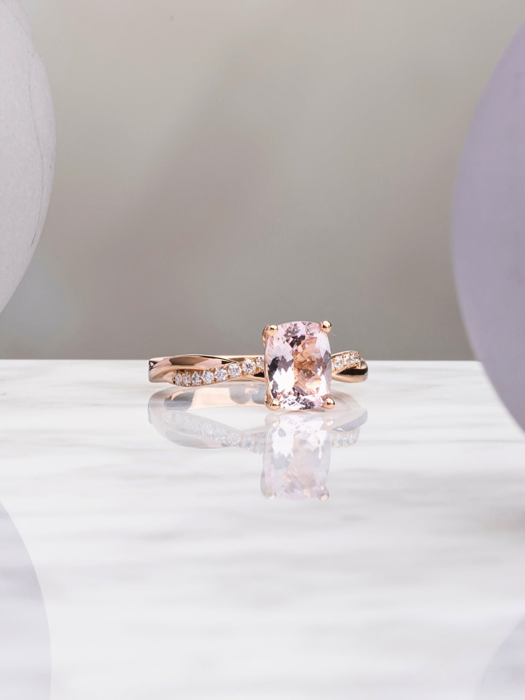 Serena Ring - Morganite & Moissanite - 18K Rose Gold