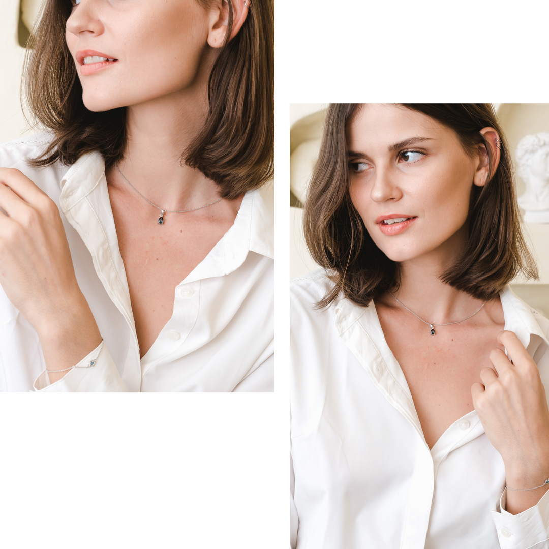 Laura Necklace (London Blue Topaz) - Rhodium Plated