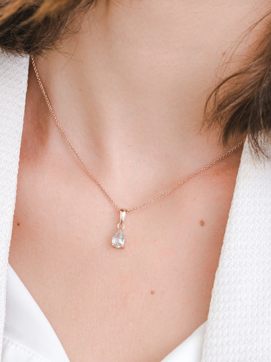 Laura Necklace (Aquamarine) - Rose Gold Plated