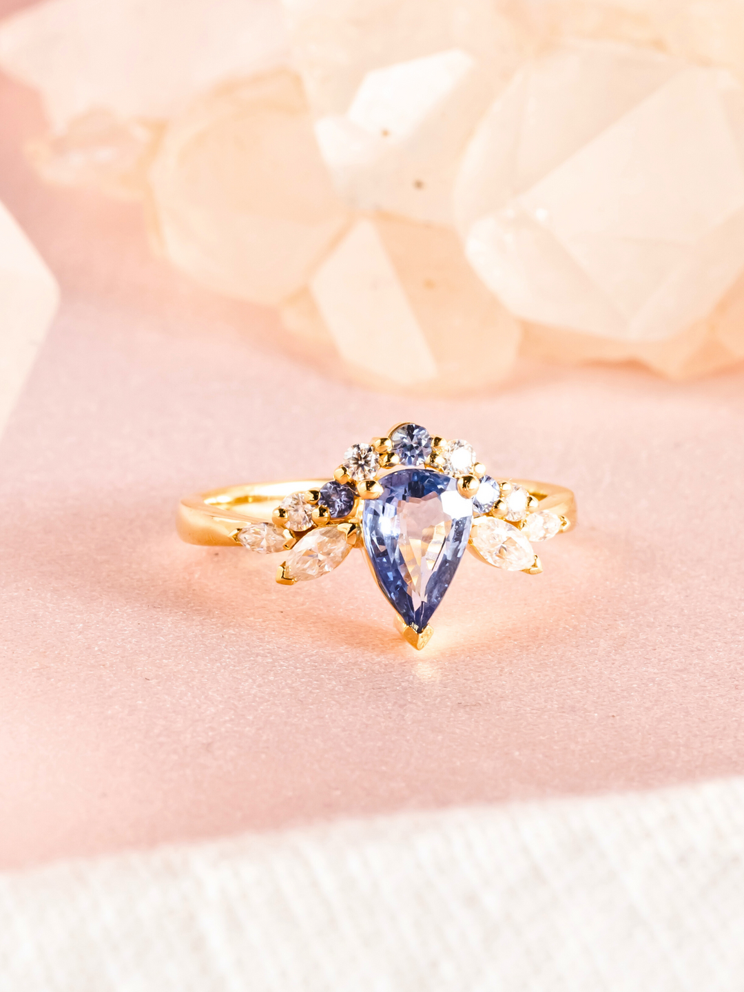 Christina Ring - Blue Sapphire & Moissanite - 18K Yellow Gold