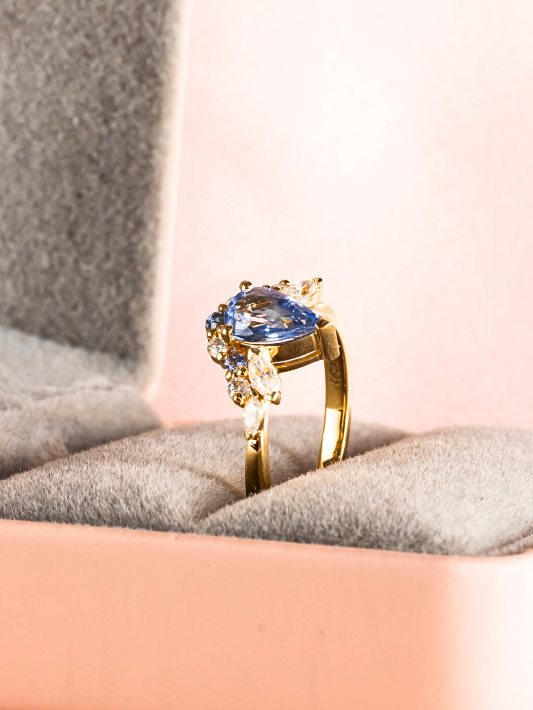 Christina Ring - Blue Sapphire & Moissanite - 18K Yellow Gold