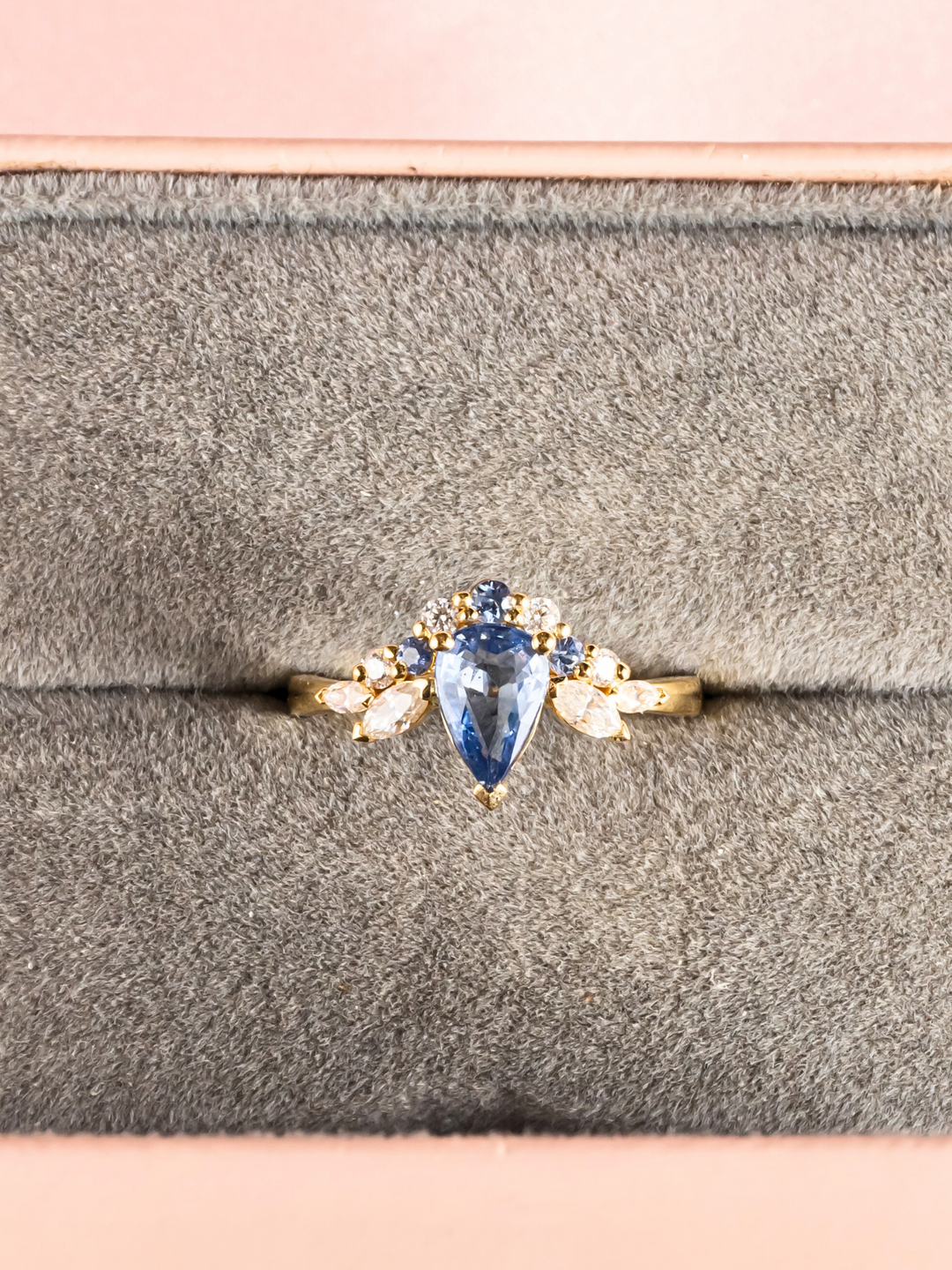 Christina Ring - Blue Sapphire & Moissanite - 18K Yellow Gold