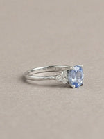 Load image into Gallery viewer, Tiffany Ring - Blue Sapphires &amp; Lab Diamond - Platinum
