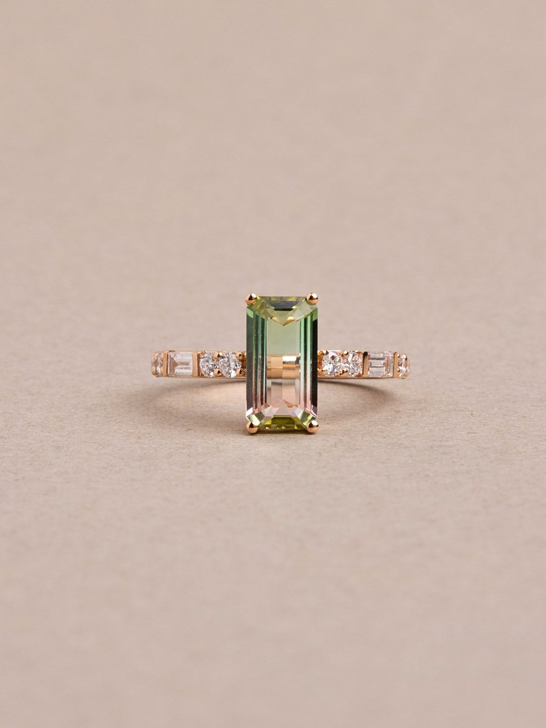 Thea Ring - Watermelon Tourmaline & Lab Diamonds - 18K Rose Gold