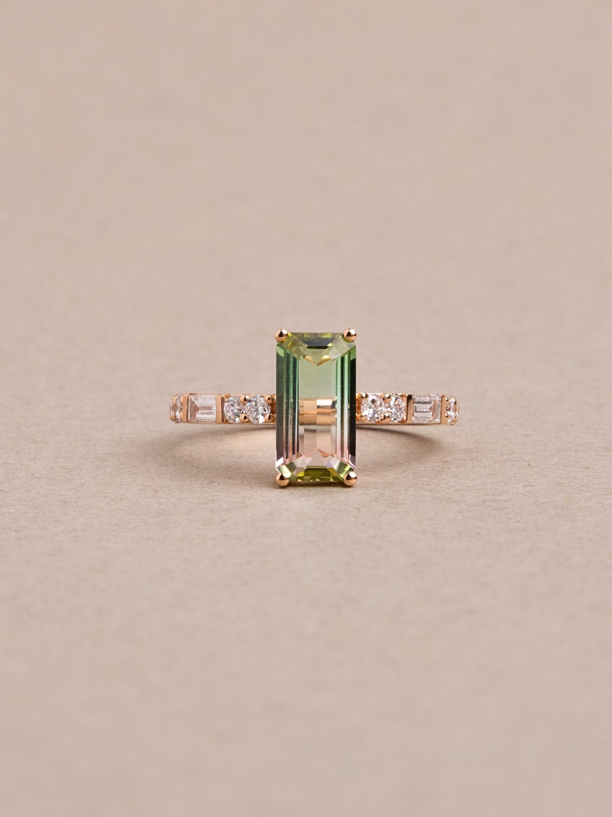 Thea ring   watermelon tourmaline & lab diamonds   18k rose gold