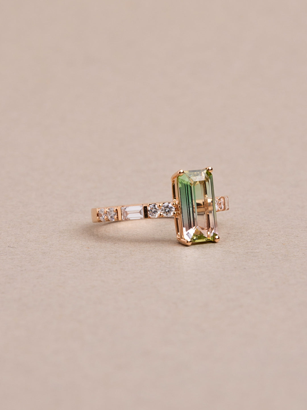 Thea Ring - Watermelon Tourmaline & Lab Diamonds - 18K Rose Gold