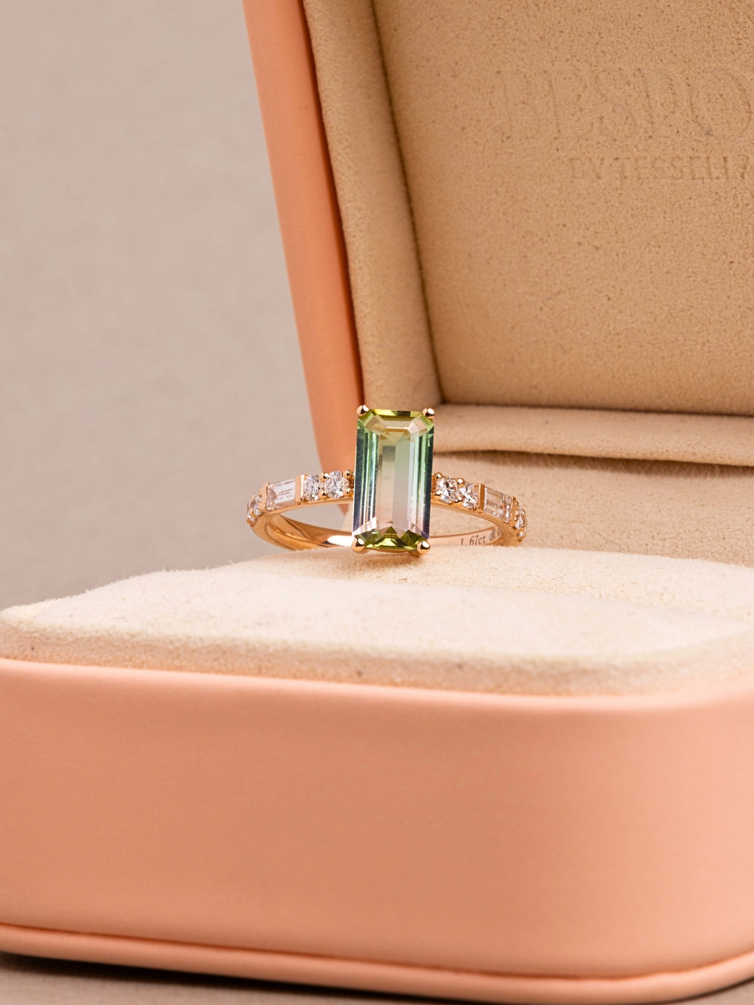 Thea Ring - Watermelon Tourmaline & Lab Diamonds - 18K Rose Gold
