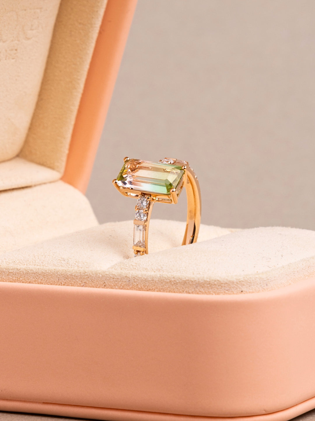 Thea Ring - Watermelon Tourmaline & Lab Diamonds - 18K Rose Gold
