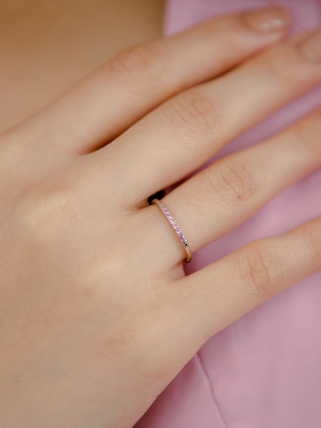 Esther Ring (Pink Sapphire) - Rhodium Plated