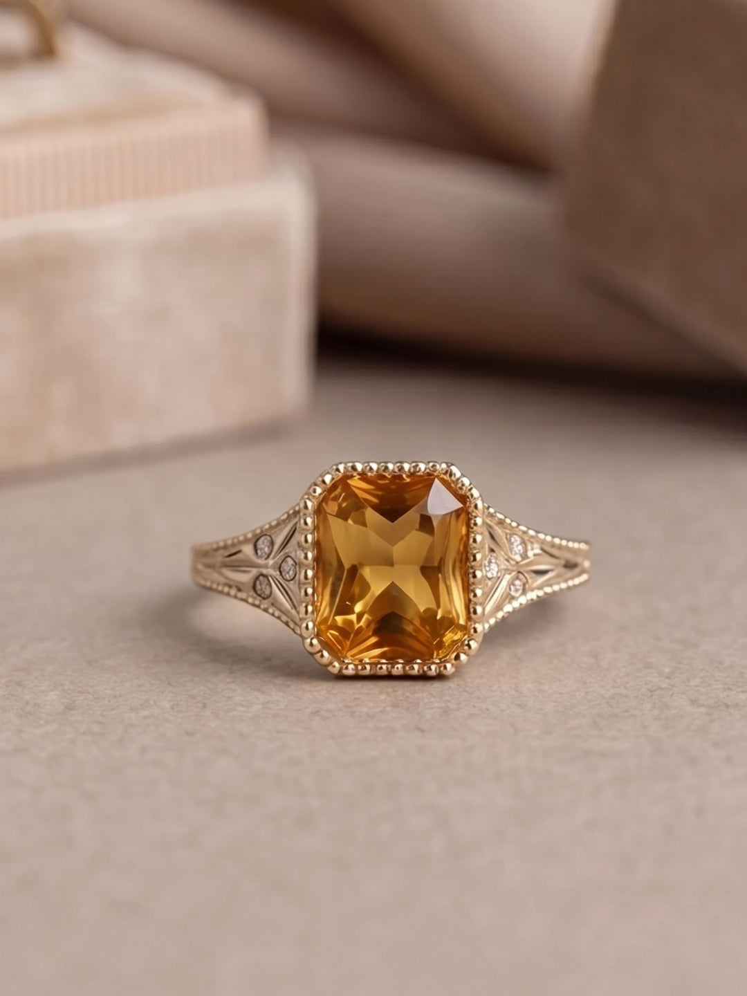 Jasper Ring - 2.25Ct Grossularite Garnet & Lab Grown Diamonds - 18K Champagne Gold