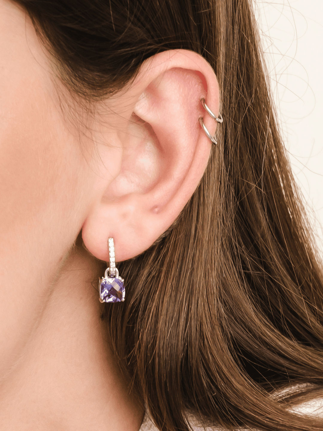 Wylie Earrings (Amethyst) - Rhodium Plated