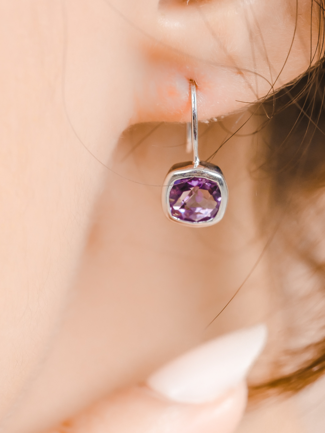 Pamela Earrings (Amethyst) - Rhodium Plated