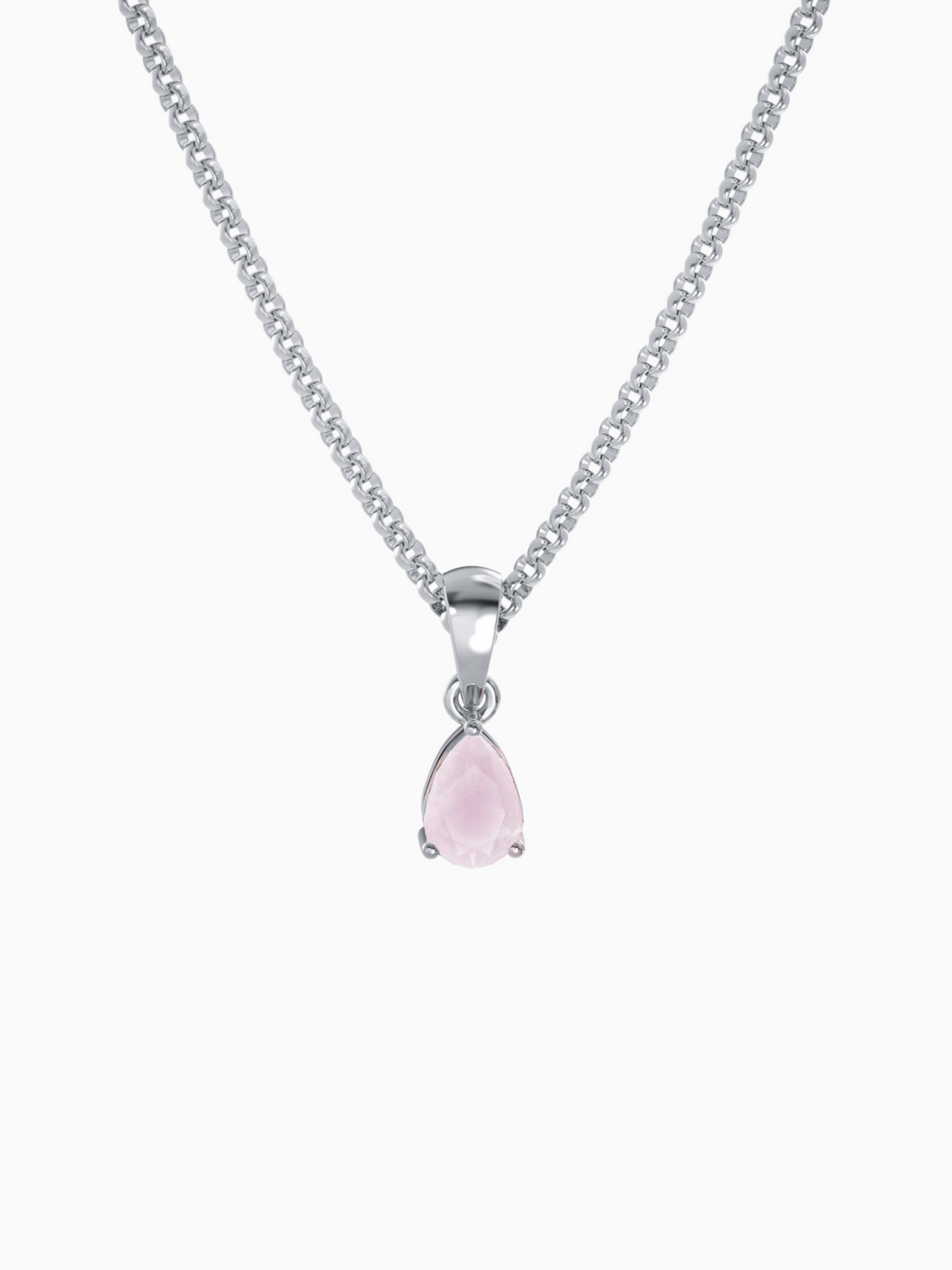 Laura Necklace (Rose Quartz) - Rhodium Plated