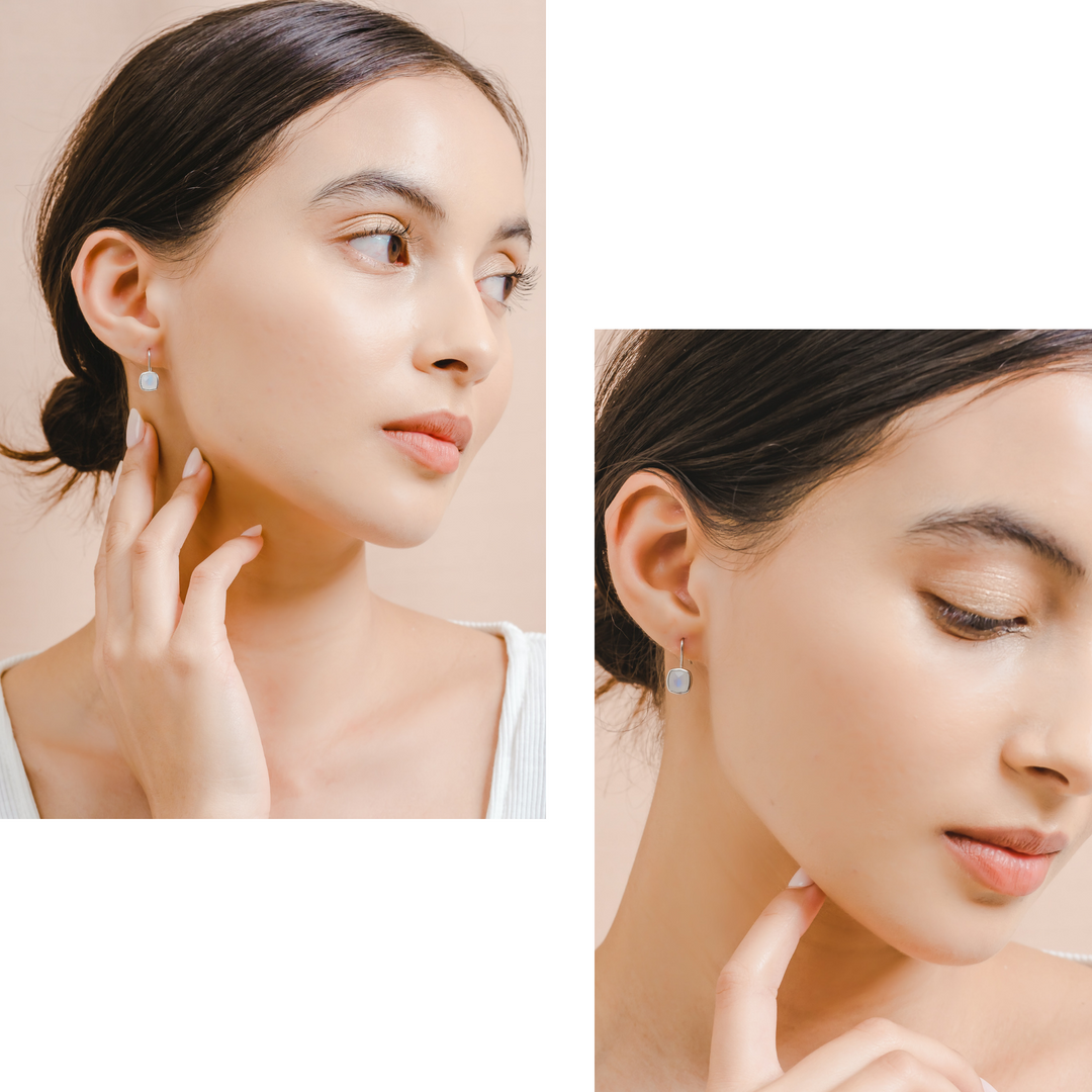 Pamela Earrings (Moonstone) - Rhodium Plated