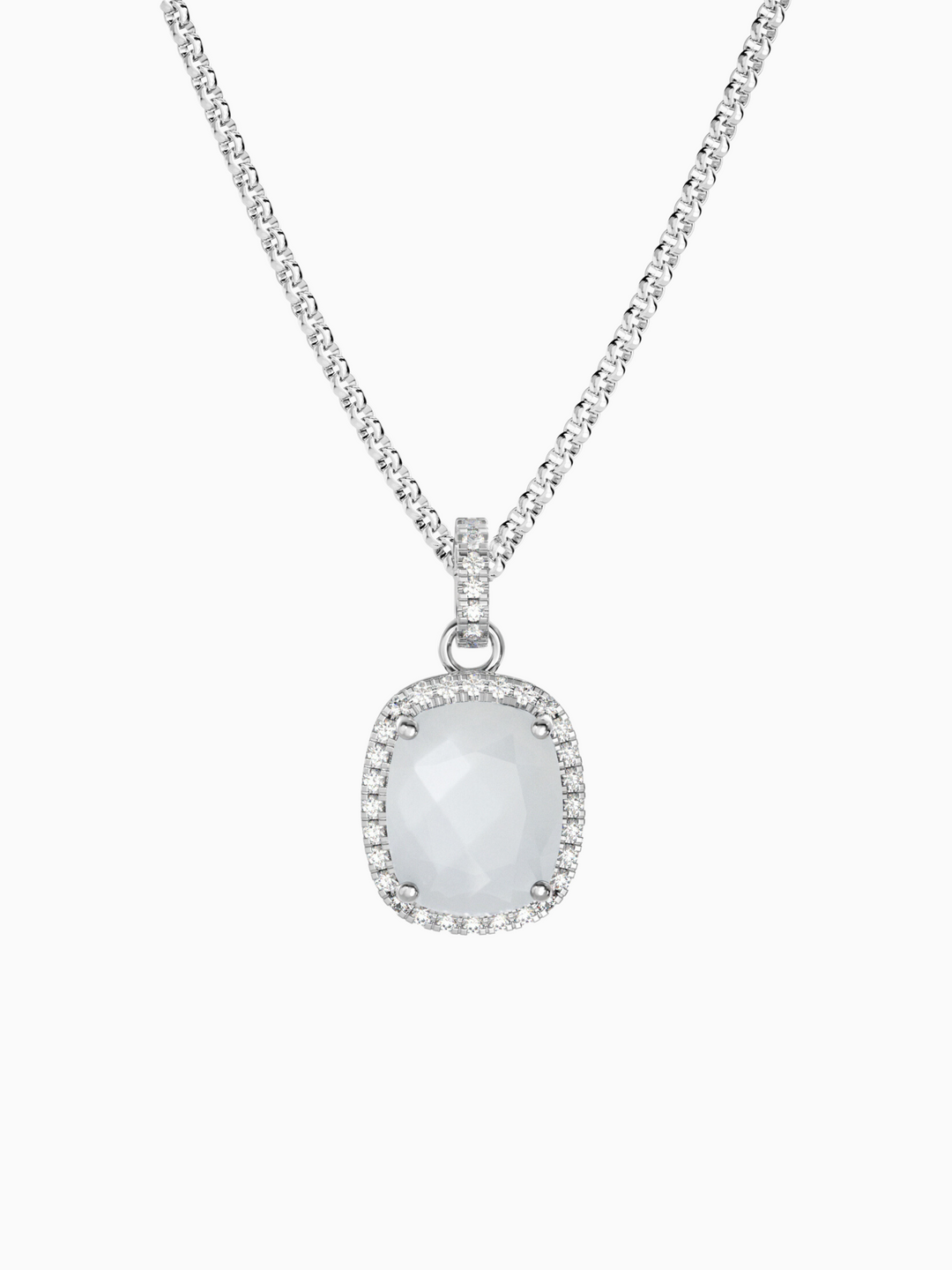Laria Necklace (Grey Moonstone) - Rhodium Plated