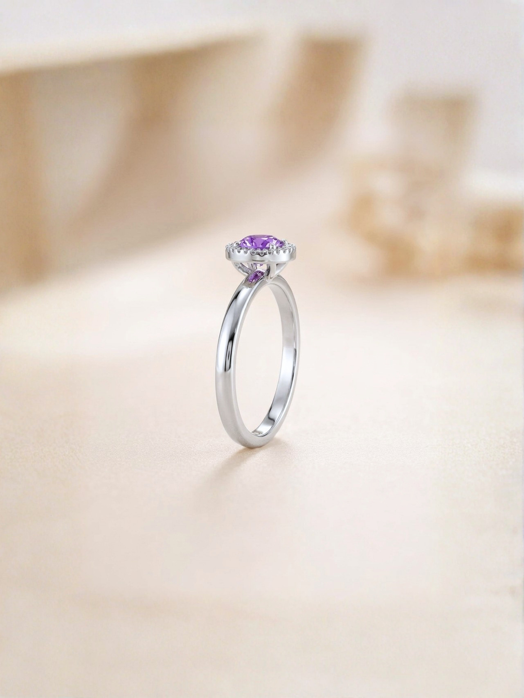 Lydia Ring (Amethyst) - Rhodium Plated