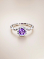 Load image into Gallery viewer, Lydia Ring (Amethyst) - Rhodium Plated
