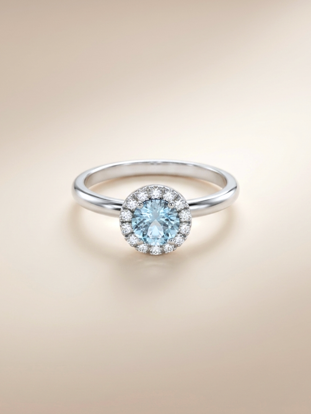 Lydia Ring (Aquamarine) - Rhodium Plated