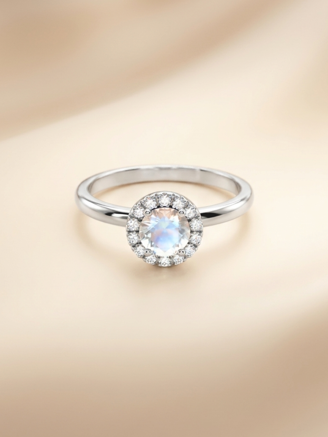 Lydia Ring (Moonstone) - Rhodium Plated