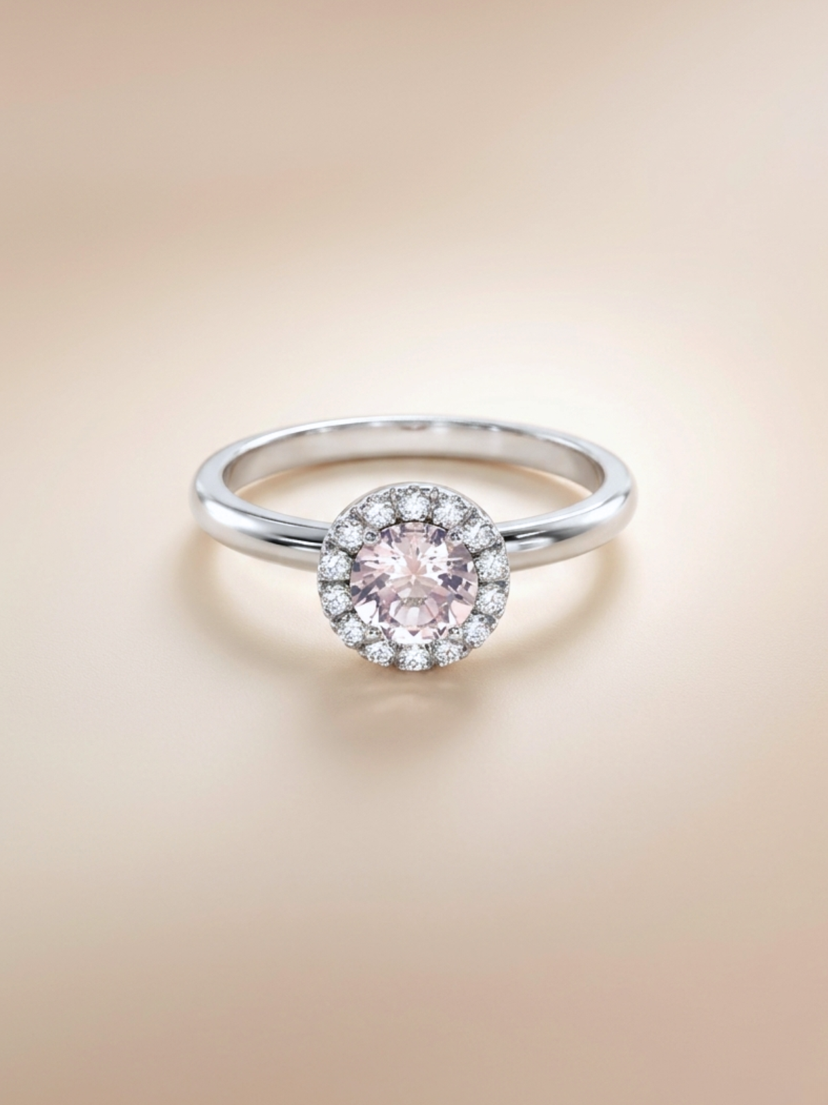 Lydia ring (rose quartz)   rhodium plated
