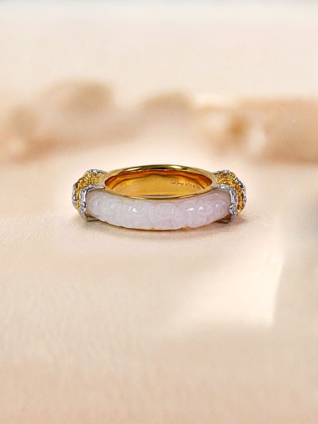 Natural White & Lavender Jade with Diamonds - 18K Solid Gold