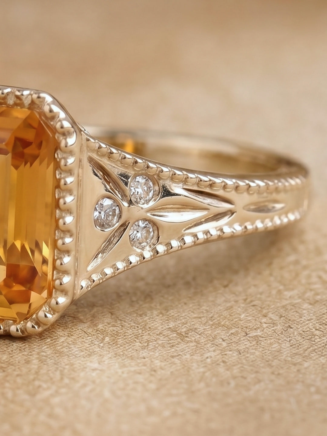 Jasper Ring - 2.25Ct Grossularite Garnet & Lab Grown Diamonds - 18K Champagne Gold
