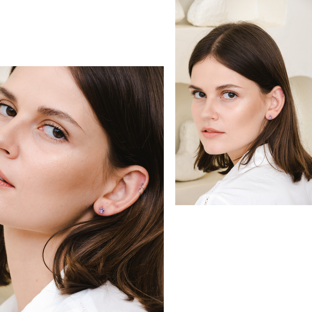 Lynn Earring (Amethyst) - Rhodium Plated