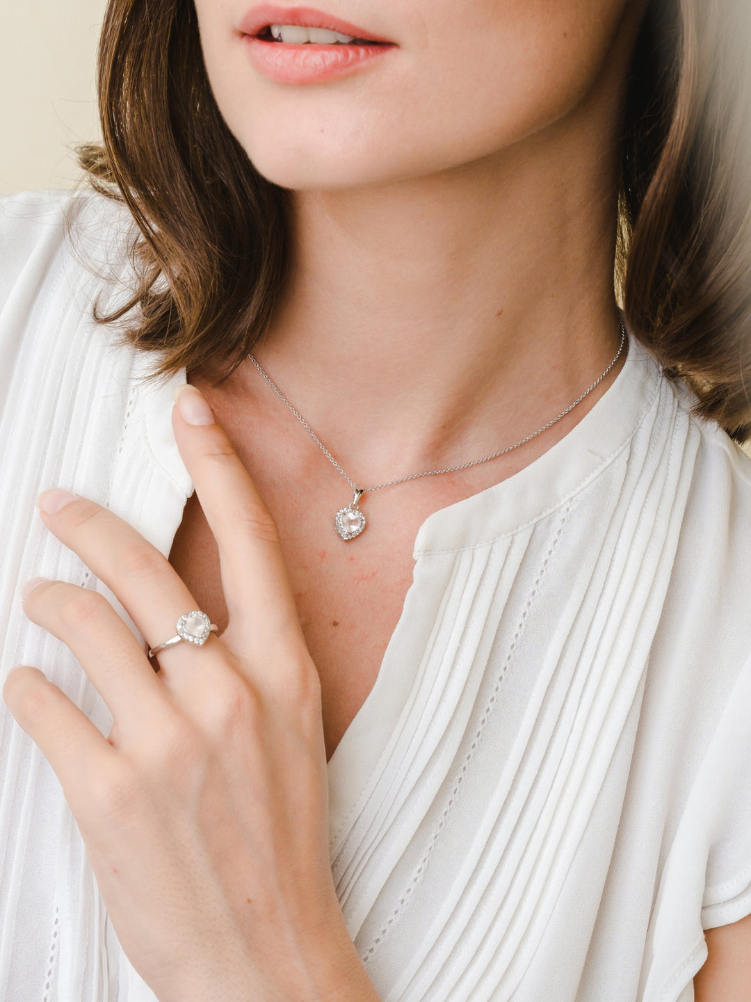 Leanne Necklace (Rose Quartz) - Rhodium Plated