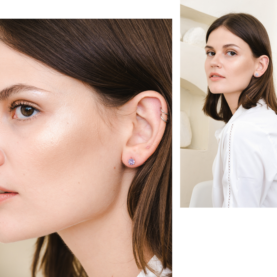 Lynn Earring (Amethyst) - Rhodium Plated