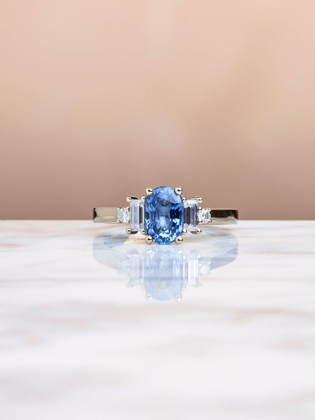 Alaia Ring - Blue Sapphire & Moissanite - 18K Champagne Gold