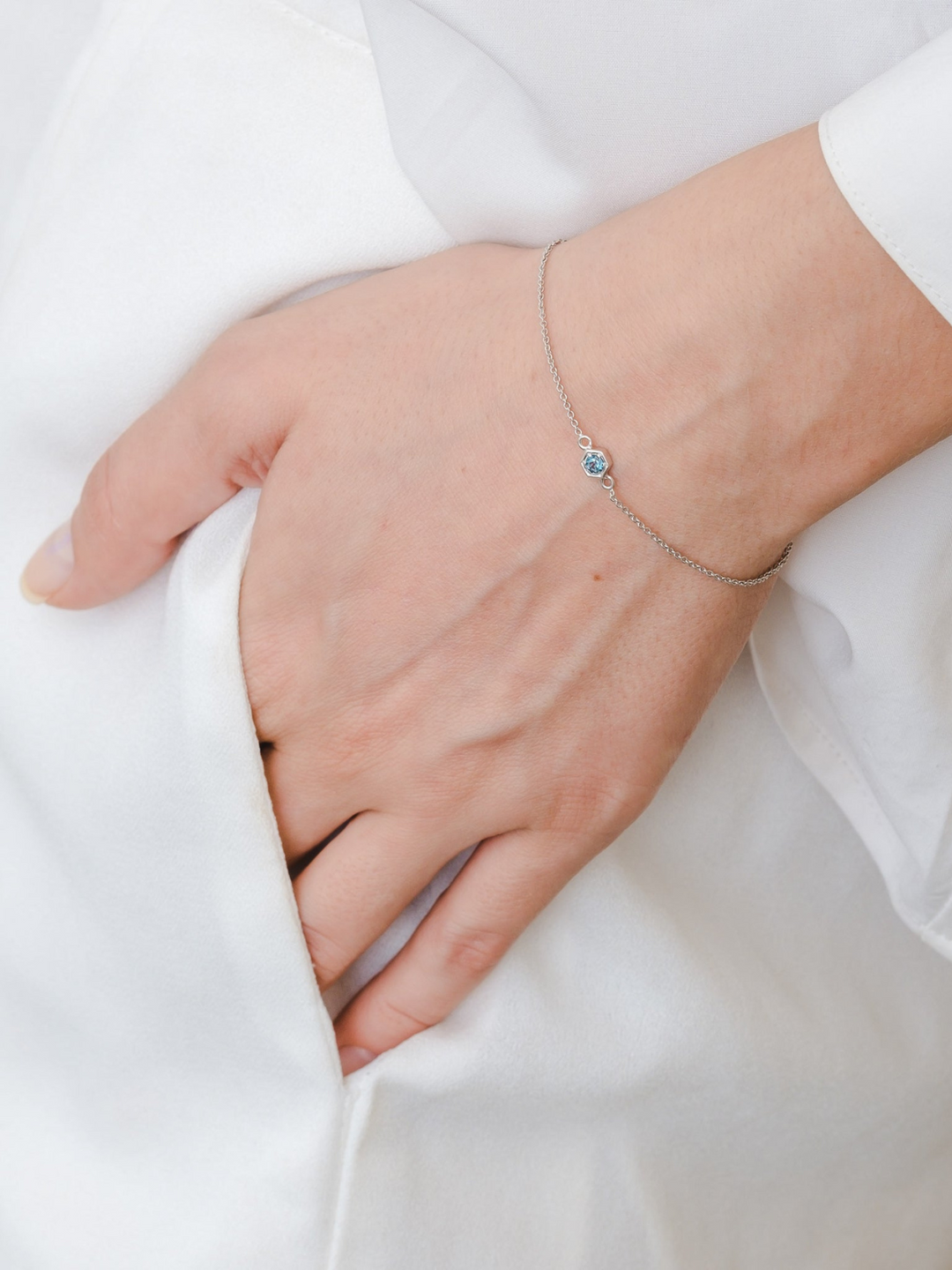 Fleur Bracelet (London Blue Topaz) - Rhodium Plated
