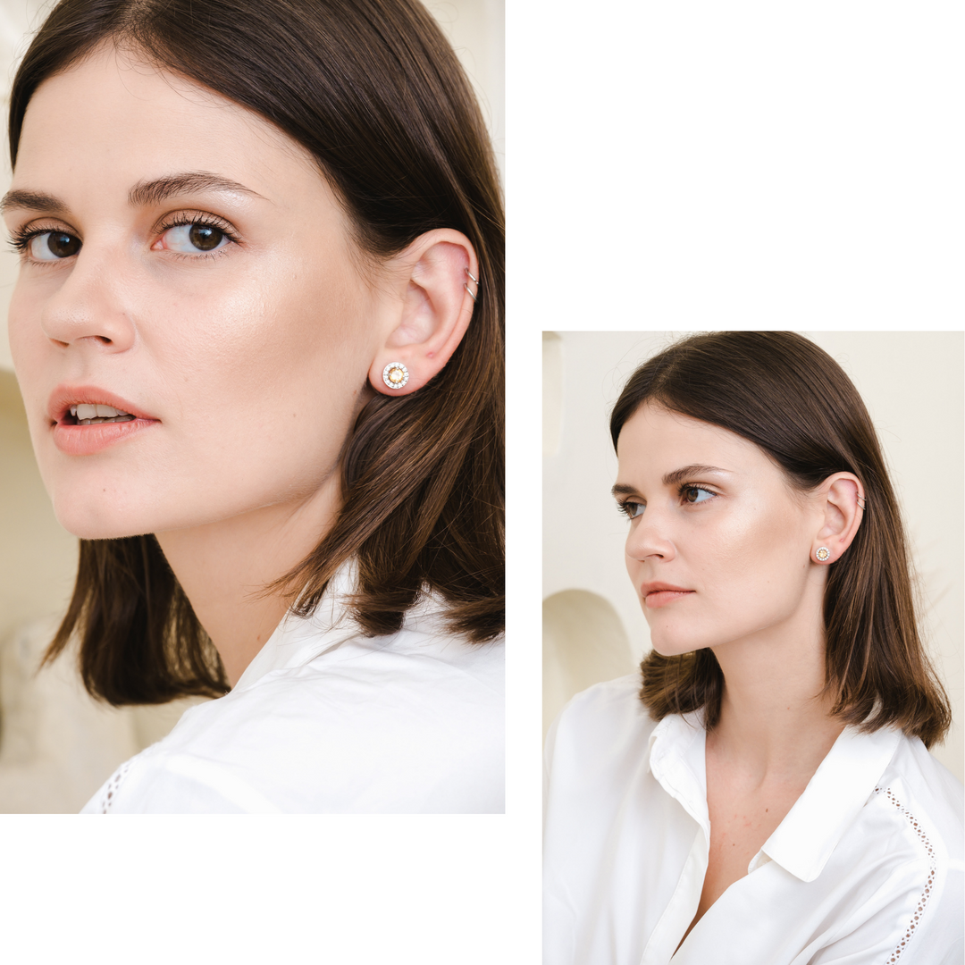 Lydia Earring (Citrine) - Rhodium Plated