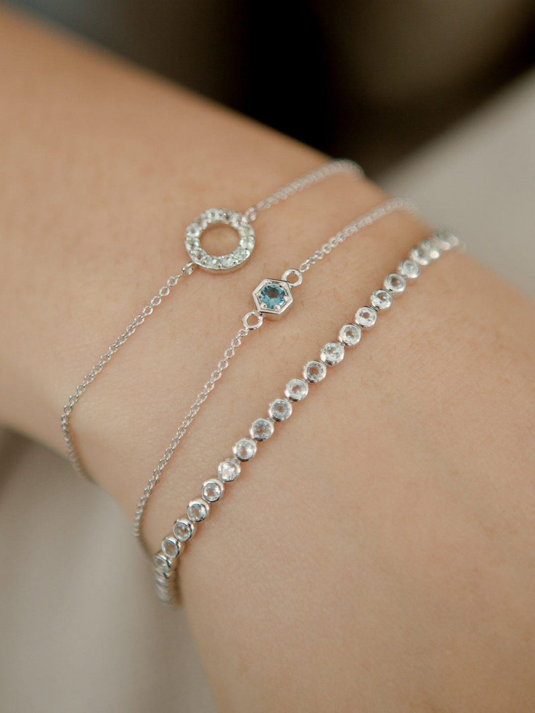 Fleur Bracelet (London Blue Topaz) - Rhodium Plated