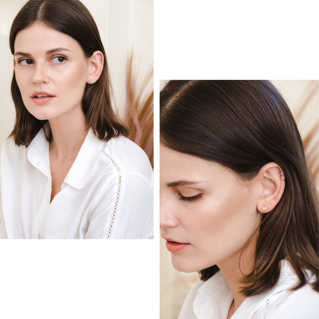Lydia Earring (Citrine) - Rhodium Plated