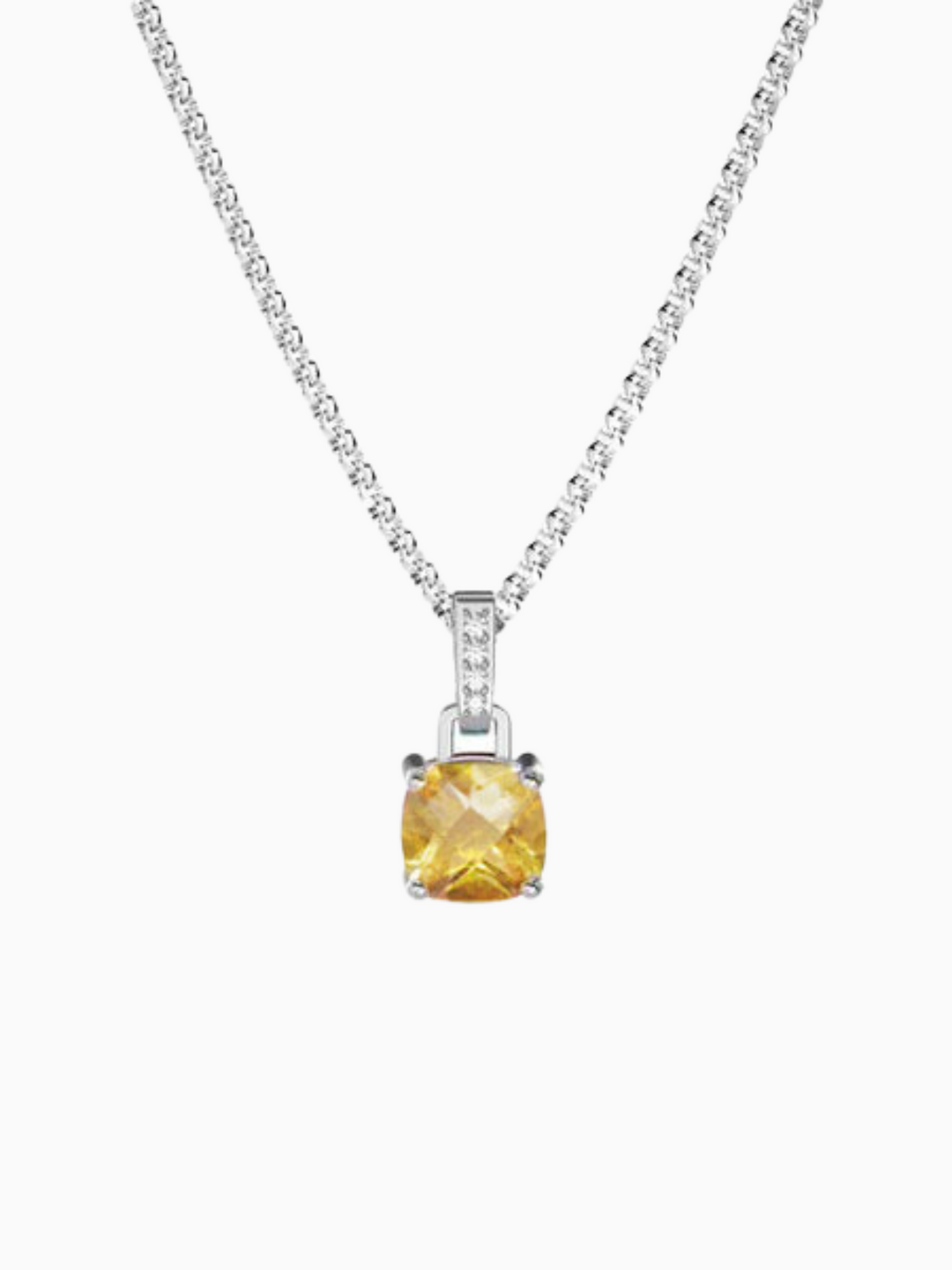 Felicia Necklace (Citrine) - Rhodium Plated