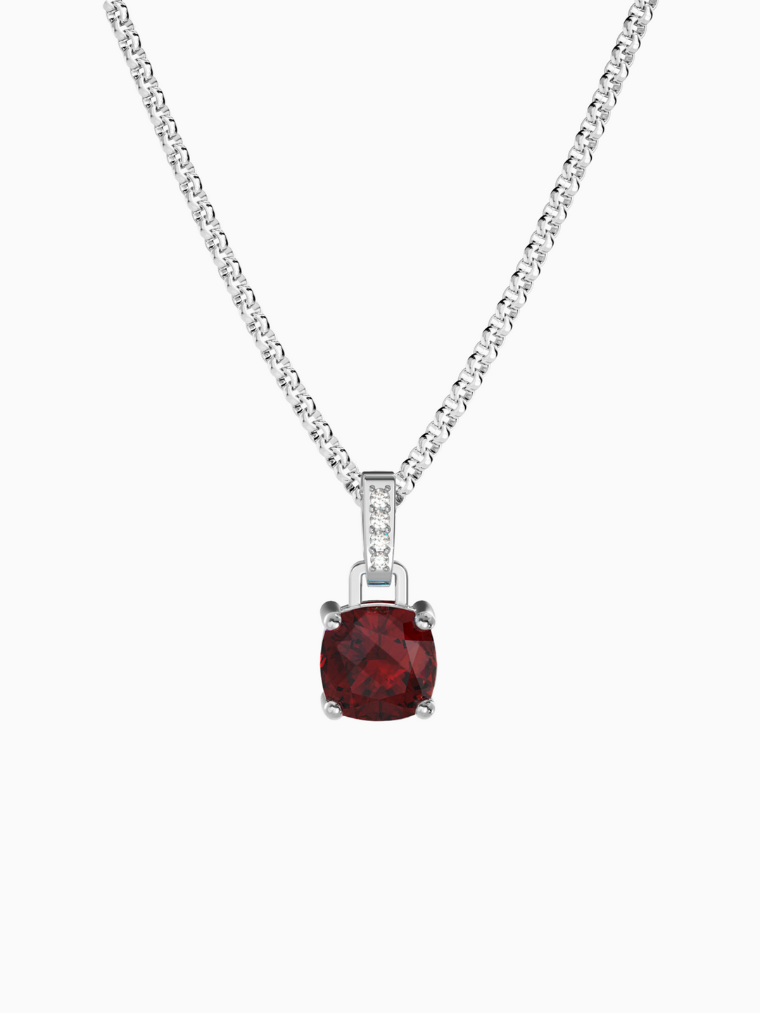 Felicia Necklace (Garnet) - Rhodium Plated