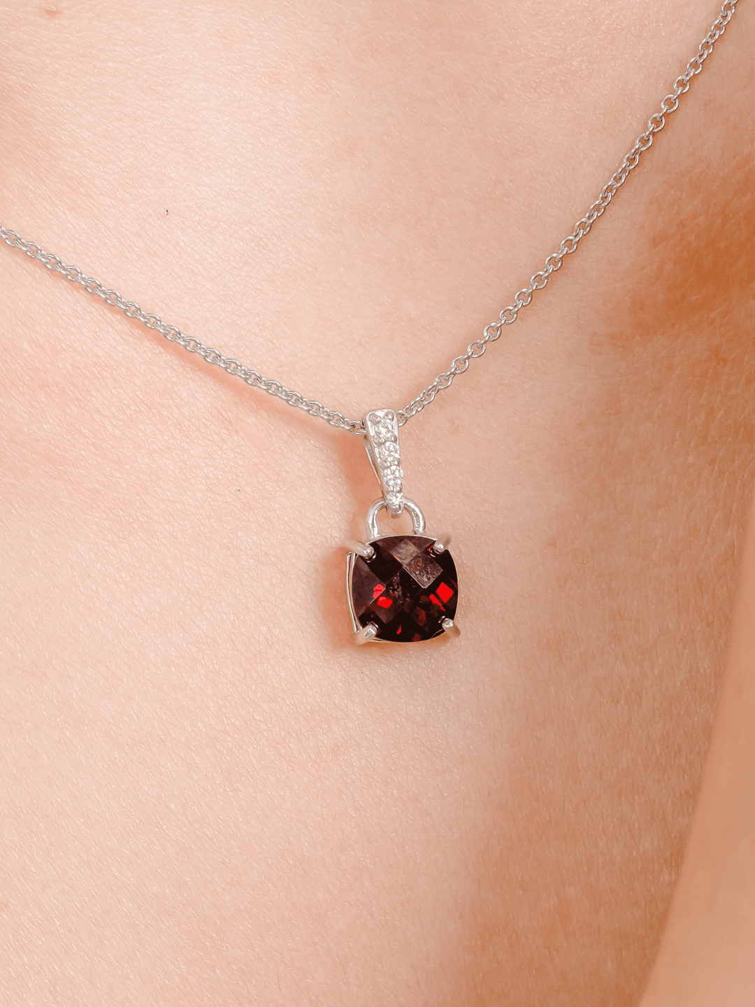 Felicia Necklace (Garnet) - Rhodium Plated
