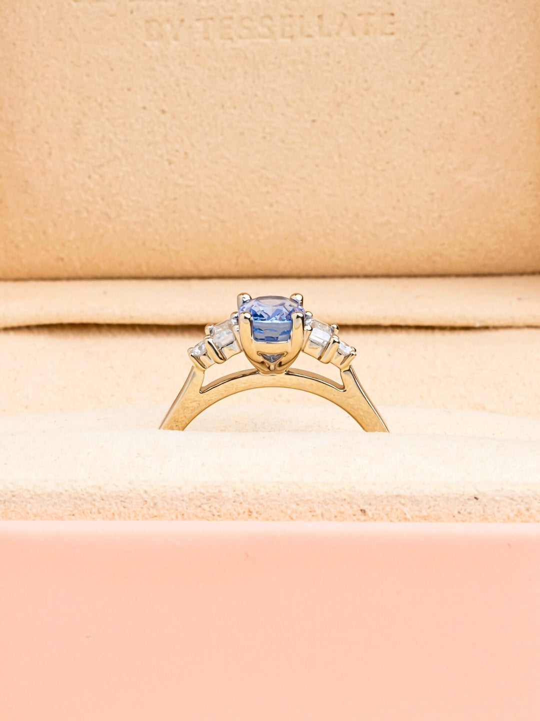 Alaia Ring - Blue Sapphire & Moissanite - 18K Champagne Gold