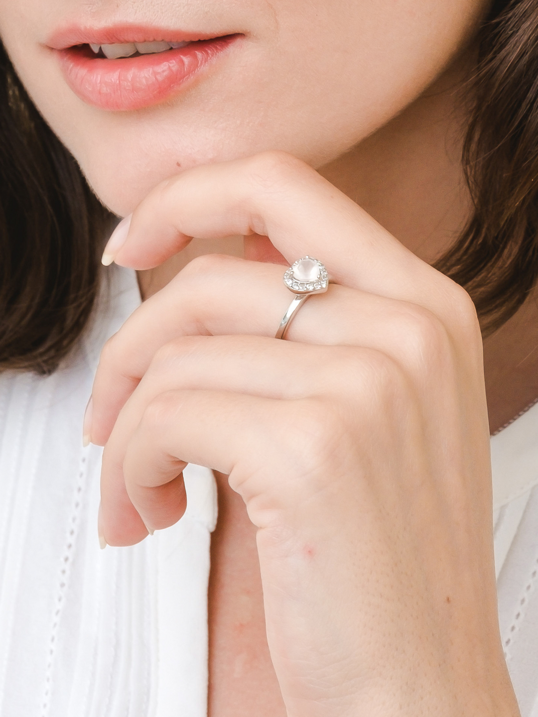 Leanne Ring (Rose Quartz) - Rhodium Plated