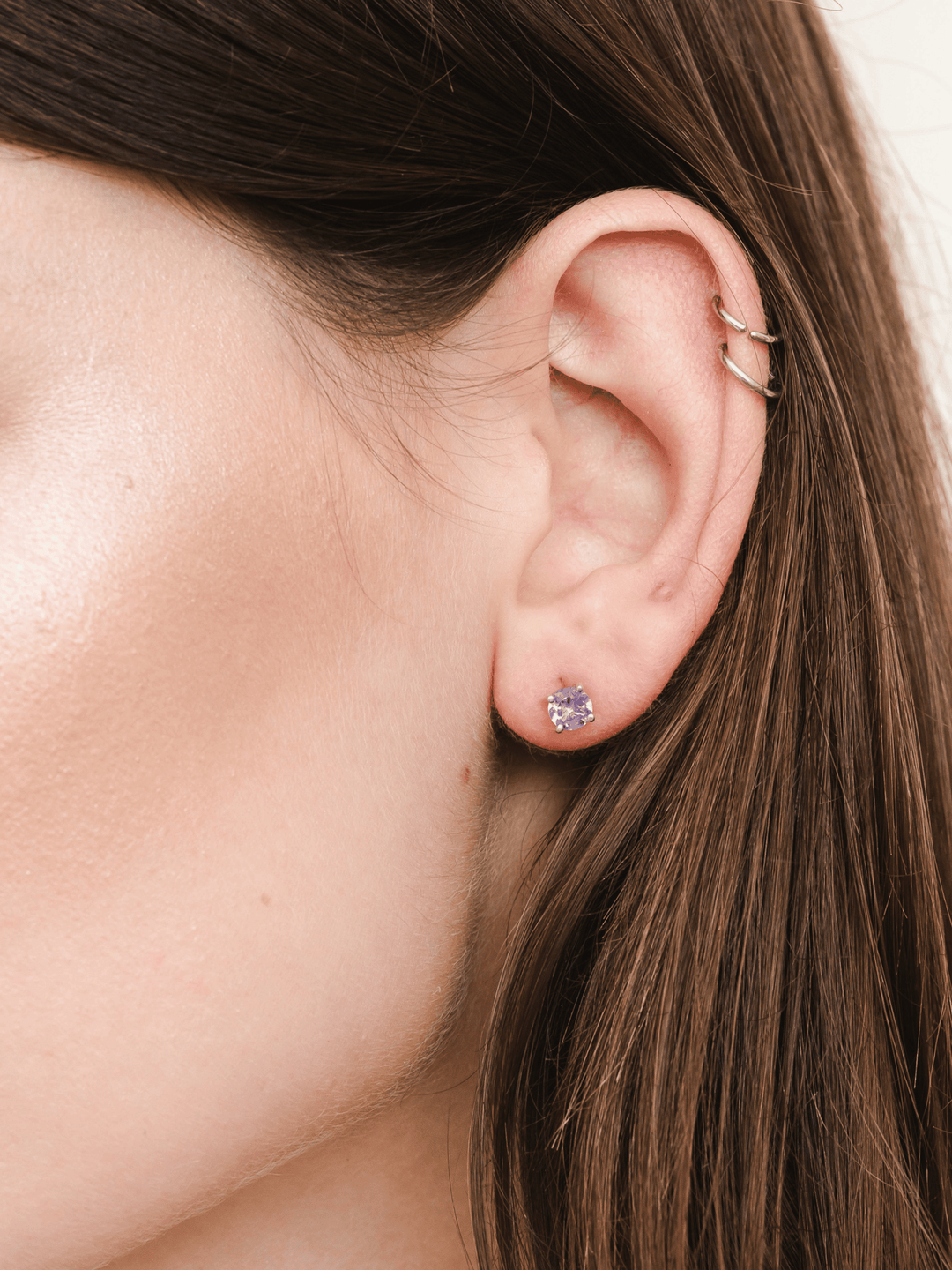 Lynn Earring (Amethyst) - Rhodium Plated